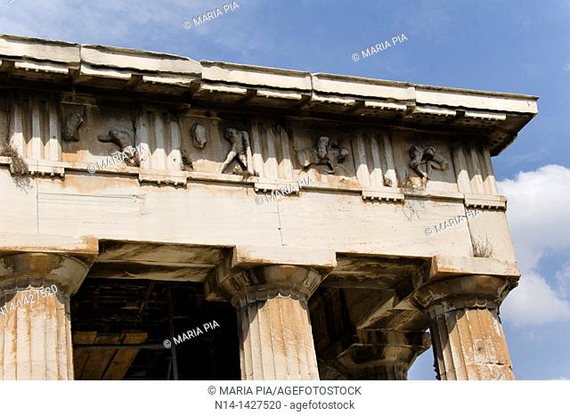 Frieze of The Temple of Hephaestus, best-preserved ancient Greek temple, detail, Athens, Greece