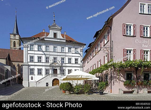 St. Vitus parish church, market square, town hall, Goldene Krone inn, hotel, winery, Iphofen, Lower Franconia, Bavaria, Germany, Europe