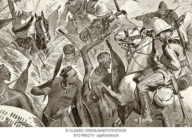 English and Zulus clash at the Battle of Ulundi during the Anglo-Zulu War of 1879  From Afrika, dets Opdagelse, Erobring og Kolonisation