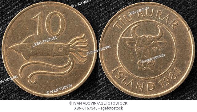 10 aurar coin, Squid, Iceland, 1981