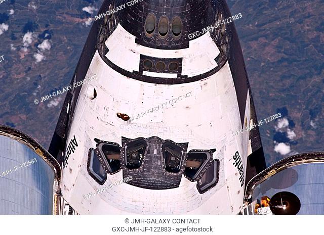 This view of crew cabin of the space shuttle Atlantis was provided by an Expedition 23 crew member during a survey of the approaching STS-132 vehicle prior to...