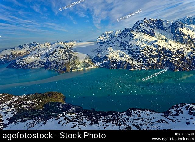 Entrance to Johns Hopkins Inlet, Lamplugh Glacier and Brady Icefield in the background, Fairweather Range on the right, West Arm, Glacier Bay National Park
