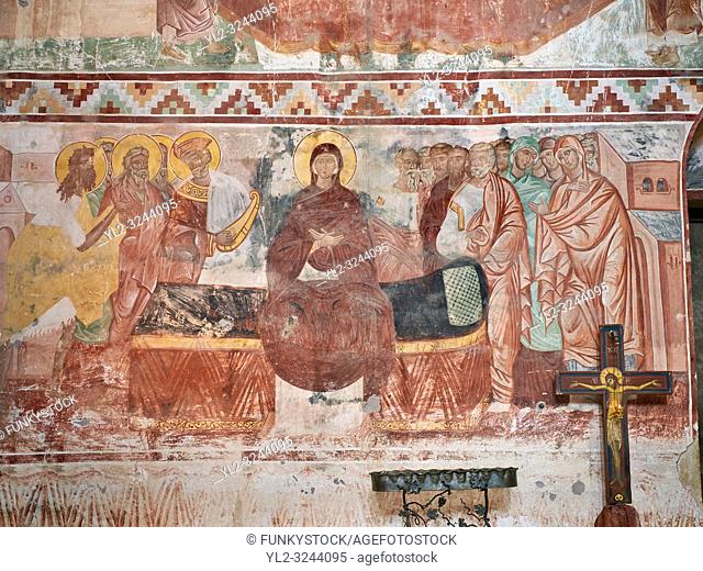 Pictures & images of the Byzantine fresco panels in the Gelati Georgian Orthodox Church of the Virgin, 1106, depicting a scene from the Assumption of the Virgin...