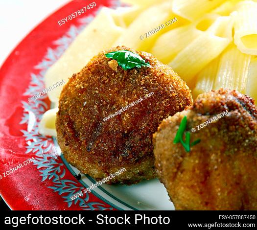 Veal Polpette and pasta.Traditional Italian meatballs