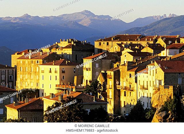 France, Corse du Sud, Sartene, View upon the Village at the end of the day
