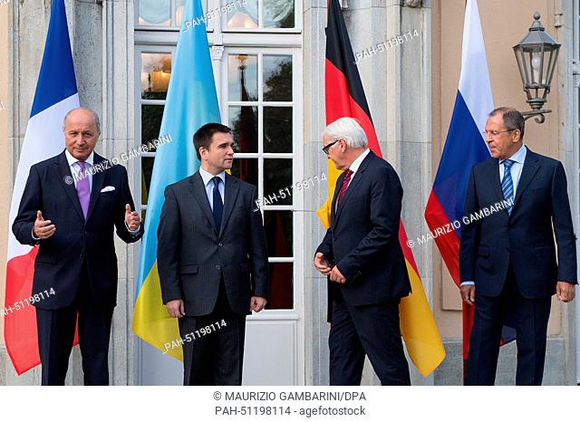 Foreign Ministers Laurent Fabius of France (L-R), Pavlo Klimkin of Ukraine, Frank-Walter Steinmeier of Germany, and Sergei Lavrov of Russia meet to confer about...