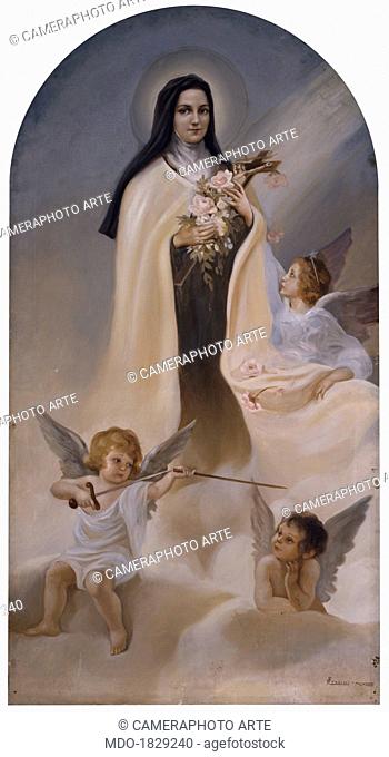 St. Therese of Lisieux, by Pio Pullini, 1926, 20th Century. Italy, Veneto, Rovigo, Church of Saint Francis. Whole artwork view