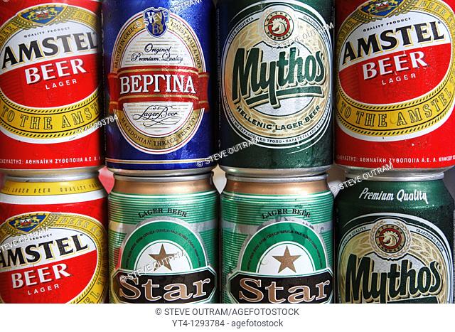 Greek Beers  Cans of Amstel, Mythos, Star and Vergina brands