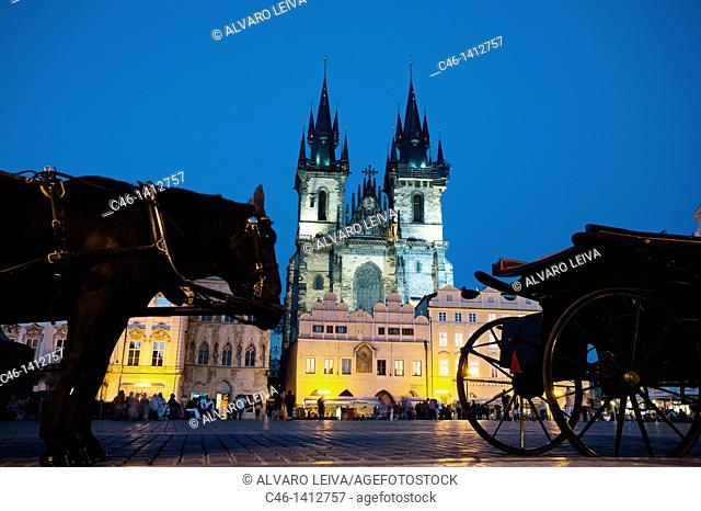Horse carriages at Old Town Square in Prague, Prague, Czech Republic