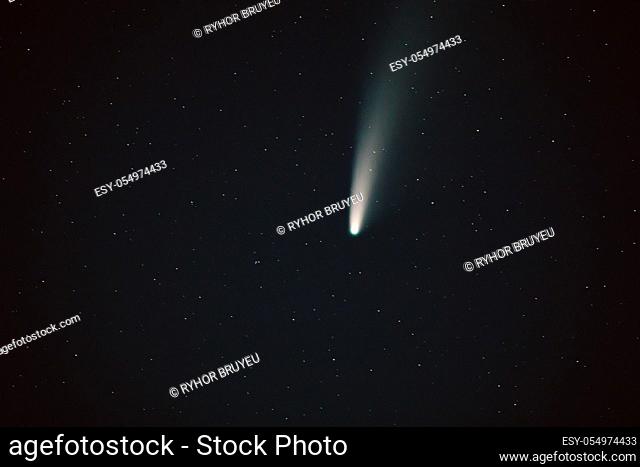 Comet Neowise C/2020 F3 Shines Bright In The Dark Night Starry Sky Comet At A Distance Of 104 Million Kilometres