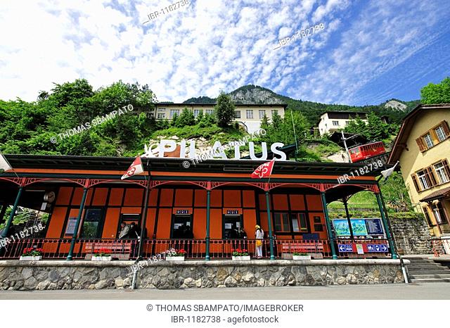 Valley station of the cog railway to Mount Pilatus in the Alpnachstad region near Lucerne, Switzerland, Europe