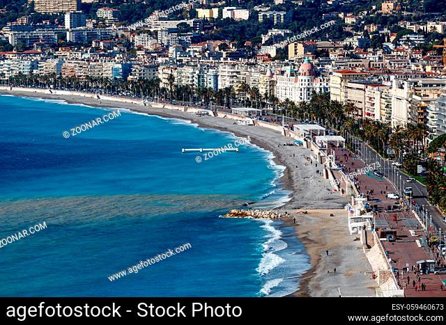 Promenade des Anglais and Beautiful Beach in Nice, French Riviera, France