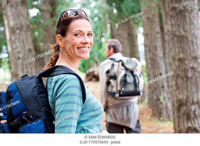 Couple hiking in forest