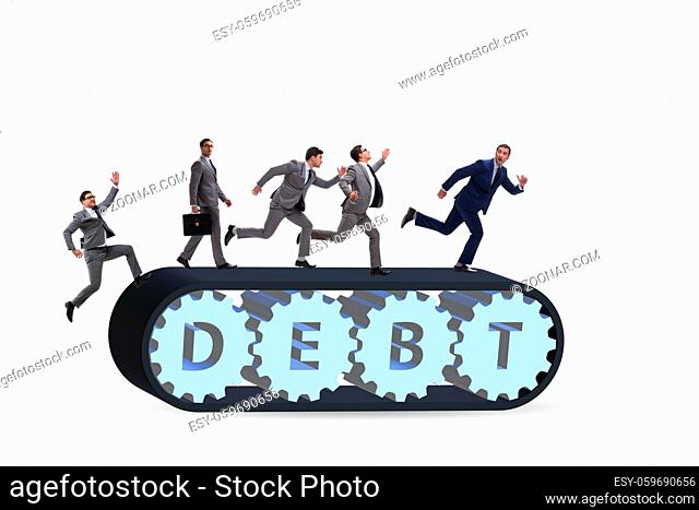 Conveyor belt with debt loan and businessman