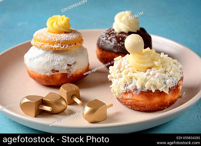 Tasty donuts. Hannukah celebration concept
