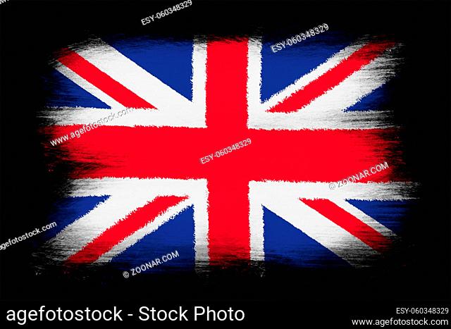 The British flag - Painted grunge flag, brush strokes. Isolated on black background