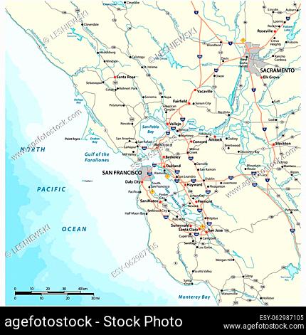 San Francisco Bay Area road map, California, United States