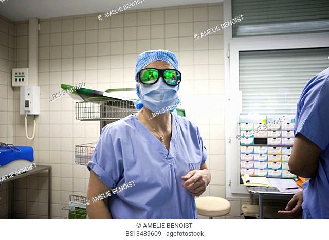 Photo essay at the Diaconesses hospital, Paris, France. Pole Pelvic floor, department of urology. Treatment of benign prostatic hypertrophy by Green light laser