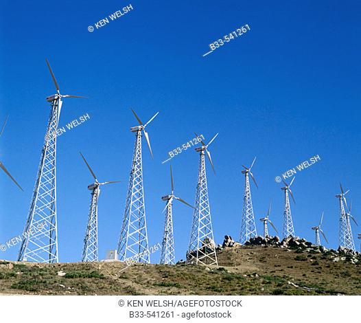 Windmills. Tarifa, Cadiz province, Andalusia, Spain