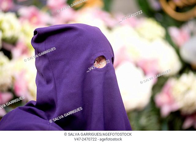 Detail of the hood of a brother of Holy Week, Carcaixent, Valencia, Spain, Europe