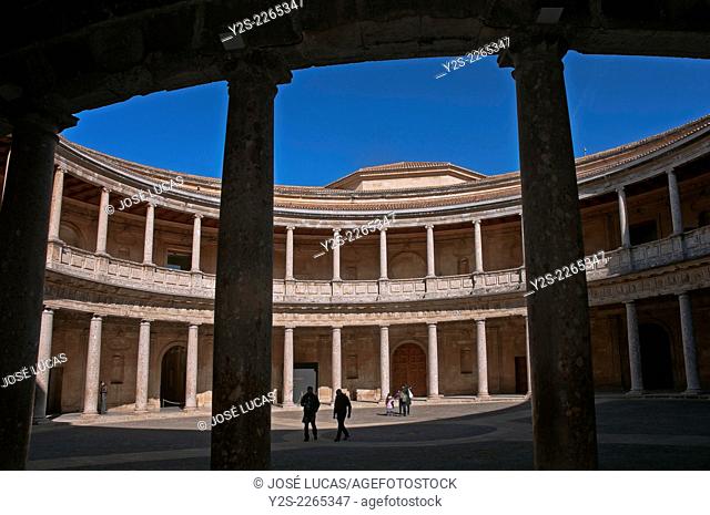 Palace of Charles V - courtyard, Alhambra, Granada, Region of Andalusia, Spain, Europa