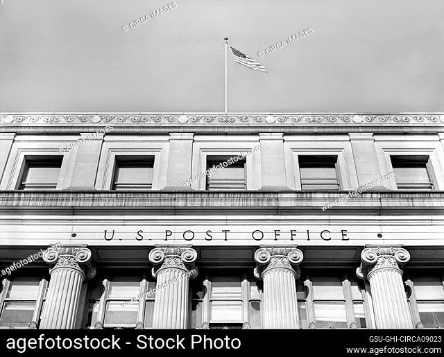 Main Post Office, Exterior Detail, Low Angle View, Washington, D.C., USA, Arthur Rothstein, U.S. Office of War Information, 1938