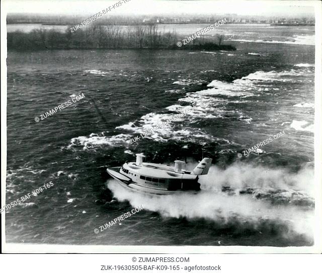 May 05, 1963 - Hovercraft Shoots The Rapids At 40 Knots: The 27 ton 70-passangers SRN-2 Westland Hovercraft is seen here shooting the Lanchine Rapids in...