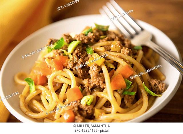 Bucatini with bolognese sauce