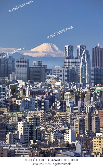 Japan, Tokyo City, Shinjuku Skyline and Mount Fuji