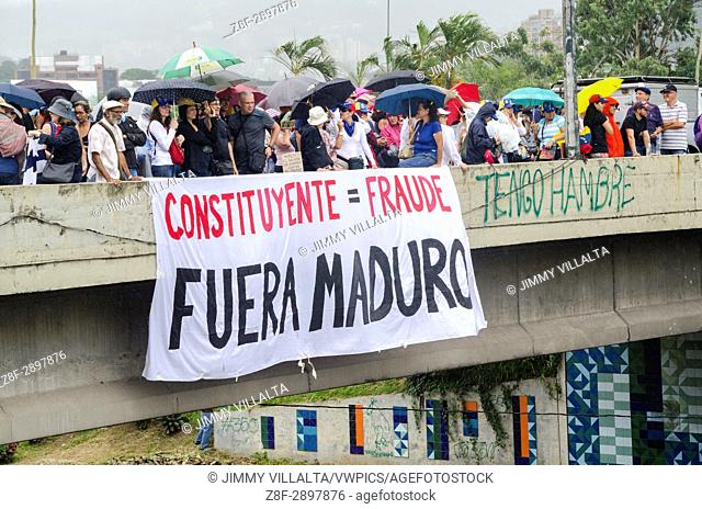 Opposition protesters assembled on the Francisco Fajardo motorway, near Francisco de Miranda Air Force Base in La Carlota