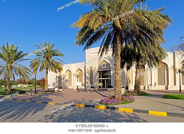 Asia, United Arab Emirates, UAE, Dubai, Sharjah, Sheikh Rashid Bin Saqr Al Qasimi Street, Archeology museum, palms, architecture, building, construction