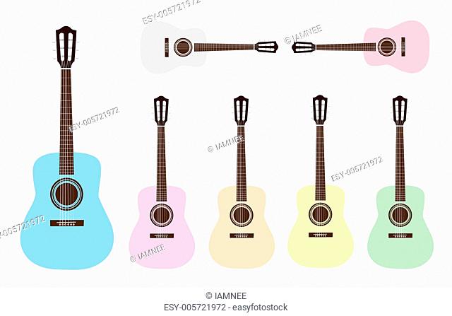 Beautiful Colorful Classical Guitars on White Background