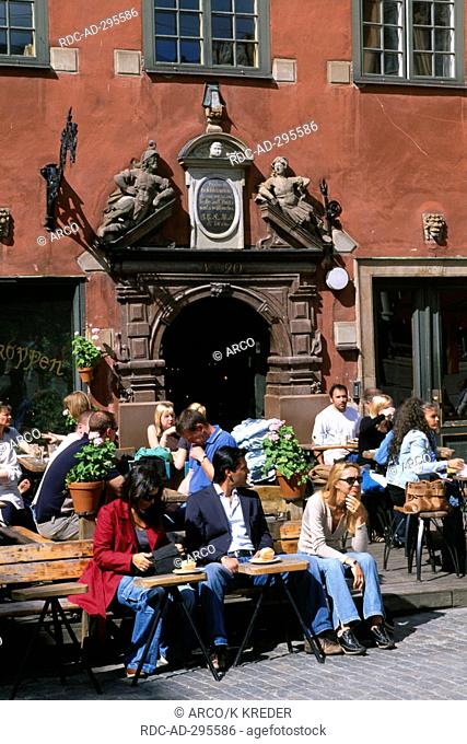 Street Cafe in Stortorget Square in Gamla Stan, Stockholm, Sweden