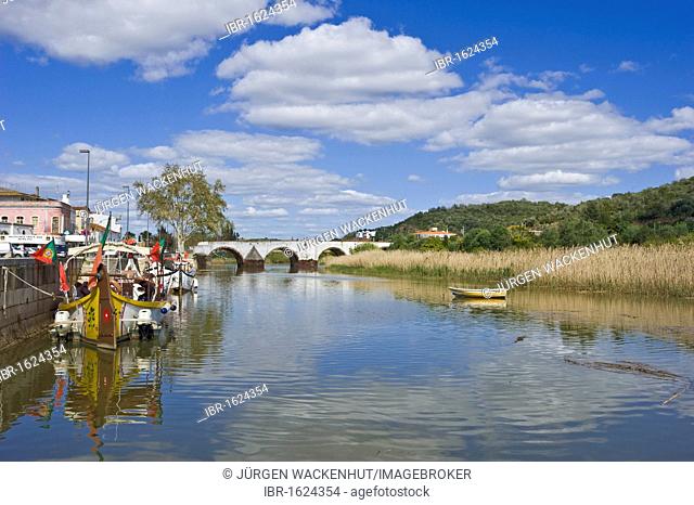 Historic fishing boats as tourist boats on the Rio Arade river, Silves, Algarve, Portugal, Europe