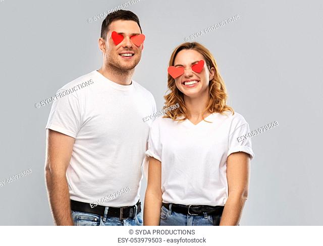 happy couple with red hearts instead of eyes