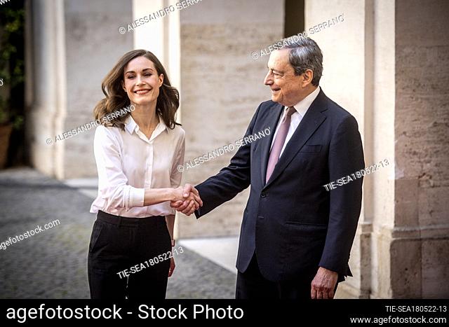 The Italian Prime Minister, Mario Draghi, meets the Prime Minister of Finland, Sanna Marin, at Palazzo Chigi. Rome, Italy 18/05/2022
