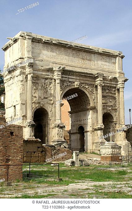 Rome Italy  Settimio Severo Arch in the Roman Forum from the historic city of Rome