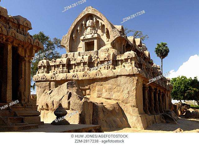 The Five Rathas Group, Mahabalipuram, UNESCO World Heritage Site, Near Chennai, Tamil Nadu state, India, Asia