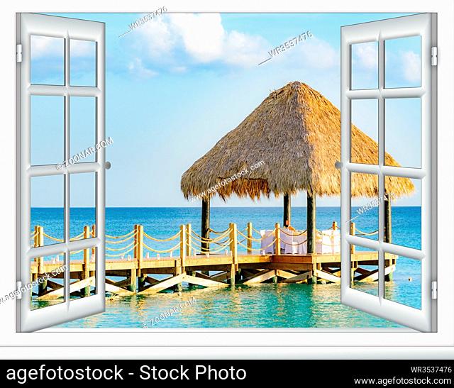 window open view of the gazebo in the sea window view of the gazebo Caribbean Dominican Republic