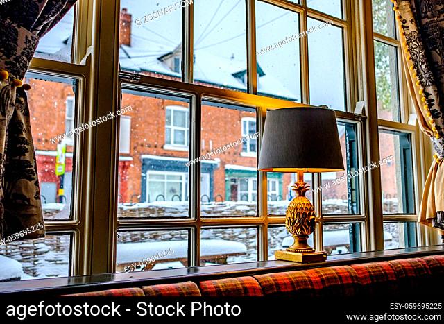 Winter window view from a pub in Harborne, Birmingham