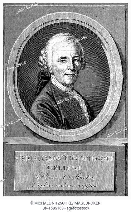 Christian Fuerchtegott Gellert, portrait from 1775, historic depiction in Deutsche Literaturgeschichte, a history of German literature, from 1885