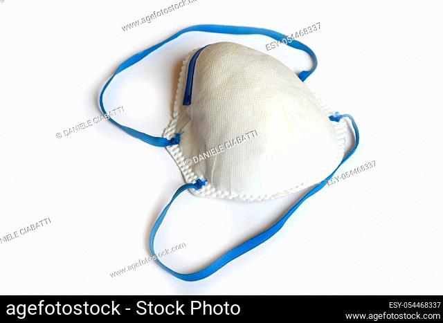 Detail of KN95 or N95 mask for protection pm2. 5 and Corona Virus (COVIT-19) on white background