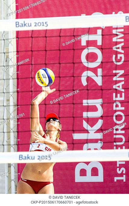 Martina Jakubsova from Czech Republic in action during the Women's beach volleyball group B preliminary round match Czech Republic vs Italy at the Baku 2015 1st...