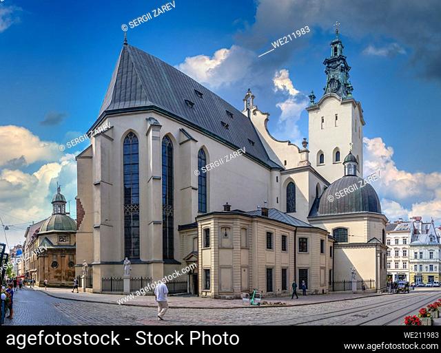 Lviv, Ukraine. Archcathedral Basilica of the Assumption of the Blessed Virgin Mary in Lviv, Ukraine, on a sunny summer day
