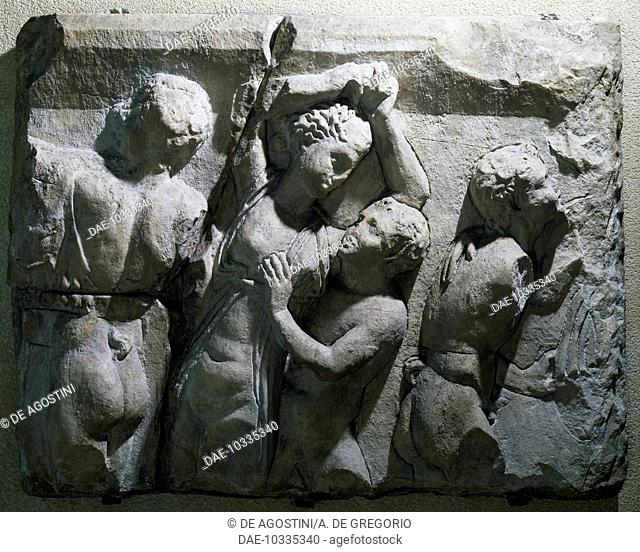 Bacchic scene, bas-relief, fragment of a sarcophagus. Roman civilisation, 2nd century AD.  Brescia, Museo Civico Dell'Età Romana E Tempio Capitolino...