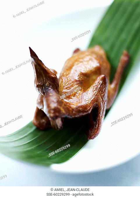 Young pigeaon smoked with chrysanthemums and green tea