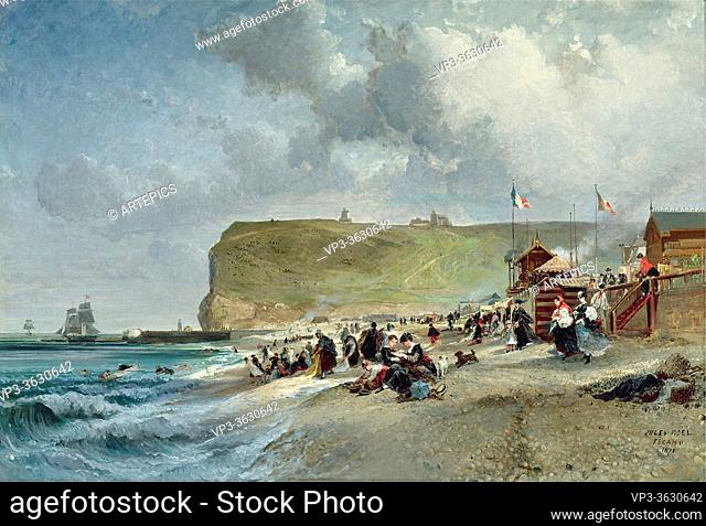 Noel Jules Achille - Crinolines Sur La Plage Fecamp - French School - 19th and Early 20th Century