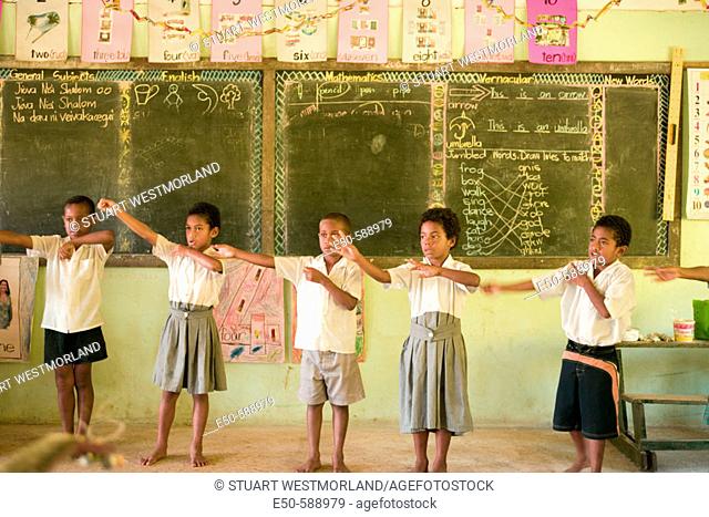 1st Grade children, Qelini Village School, near Matei, Taveuni, Fiji, South Pacific
