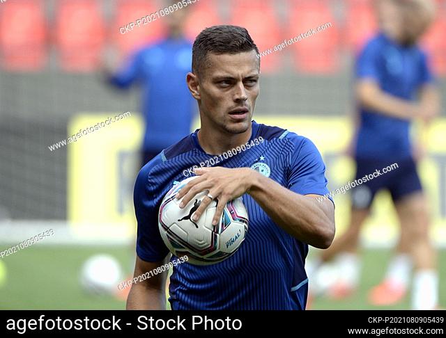 Tomas Holes of Slavia in action during the training session prior to Football Champions League 3rd qualifying round return match: Slavia Praha vs Ferencvaros...