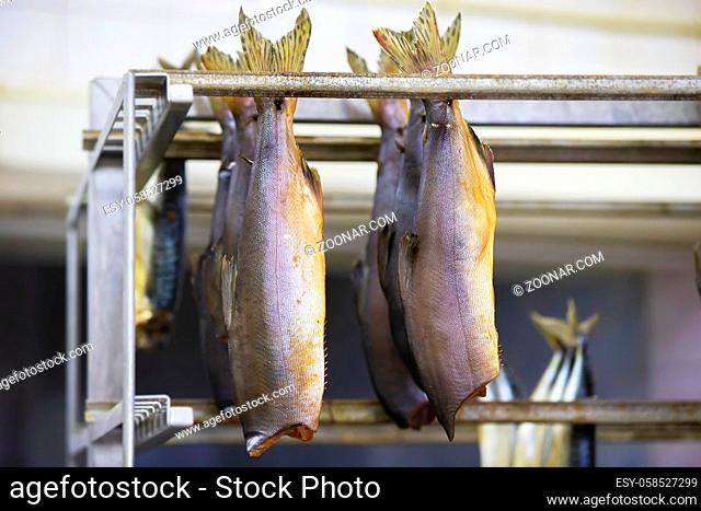Smoked fish in the industrial production of a fish factory